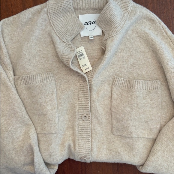 aerie Sweaters - aerie Women's Beige Button-Up Pocket Cardigan Sweater